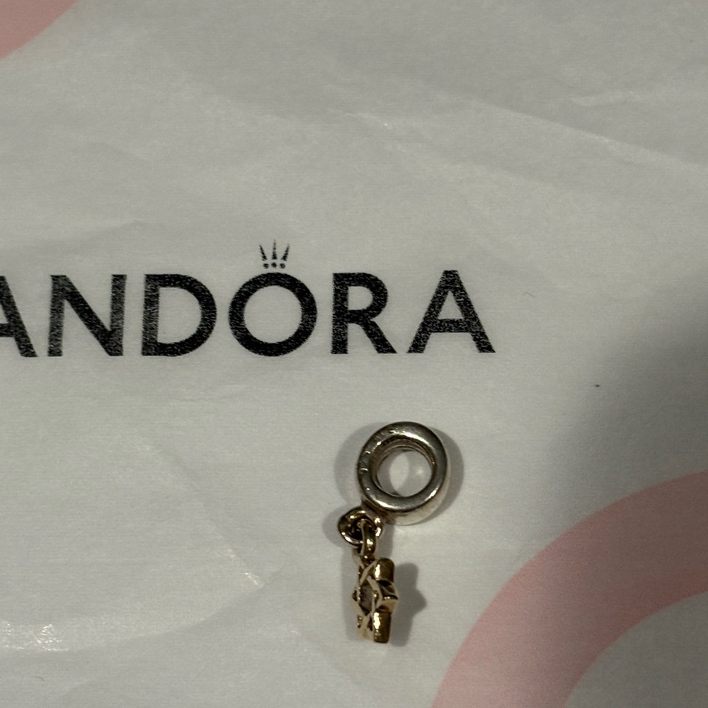 PANDORA Retired Star of David Bead Silver and Gold Charm 790271 - Picture 5 of 6